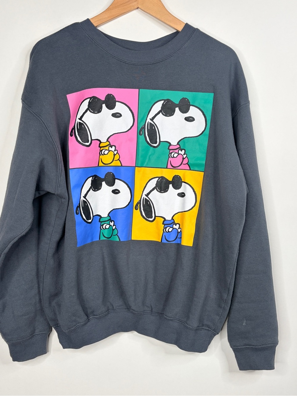 Peanuts Charcoal Sweatshirt with Pink, Green, Blue, Yellow Pop-Art Snoopy